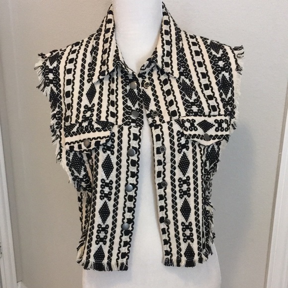 Promod Woven Cotton Vest w Snap Front in Ethnic Motif Size Medium - Picture 1 of 9